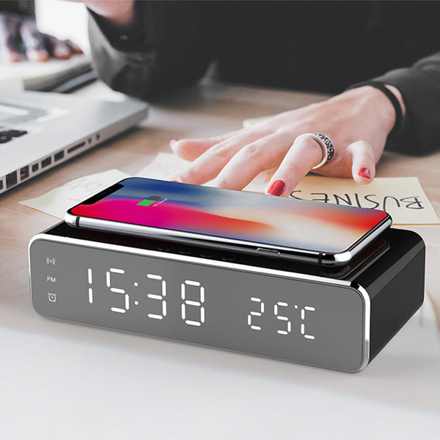 LED Electric Alarm Clock With Wireless Charger